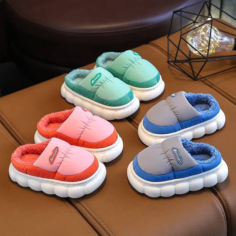 2026 Children's Slippers Warm with Classic British Style for Boys & Girls Cozy Winter Plush House Shoes J261019