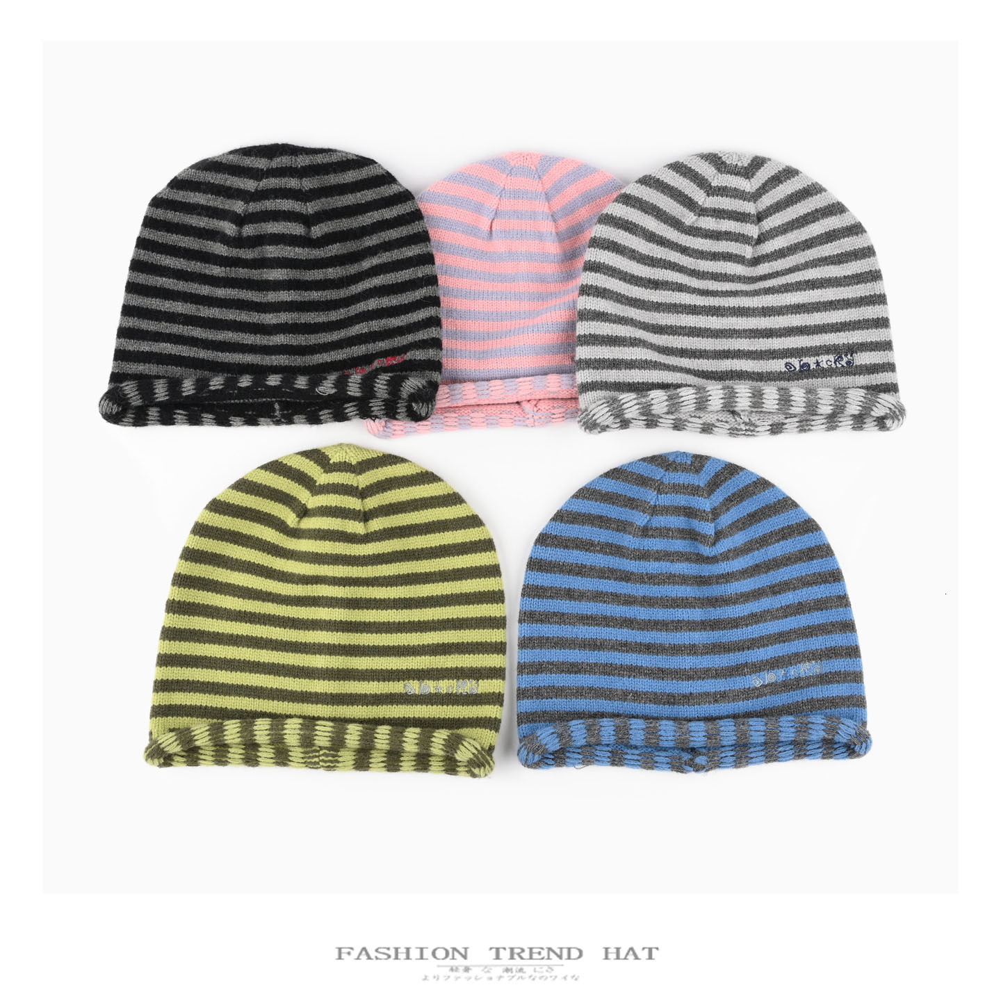 Korean Style Striped Knit Beanie Unisex Oversized Large Head Size Pullover Hat Faceslimming Warm Winter Skullcap for Men Women J260511