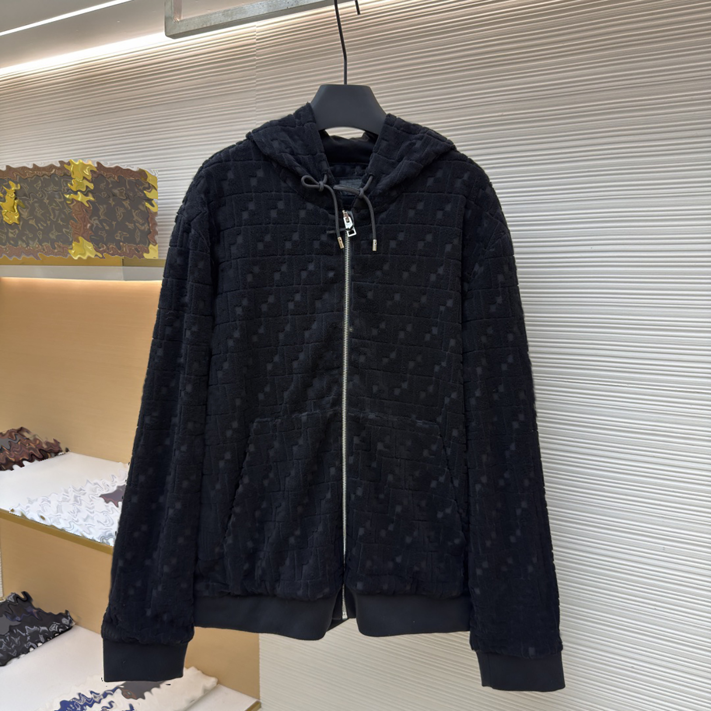 Designer brand clothing, high-quality men's black floral hooded jacket, double F dark patterned hooded cardigan, light luxury zipper unisex cas