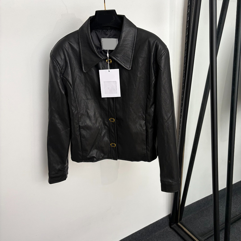 Designer Women Black Jacket Street Style Cropped Long Sleeve PU Coat Autumn Winter Casual Date Party Vacation Outwear