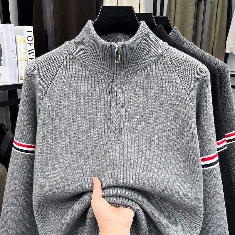 Men's Half High Collar Brand Sweater Autumn New Knit Cardigan Jacquard Solid Color Long Slve Fashion Casual Men's Wear M261016
