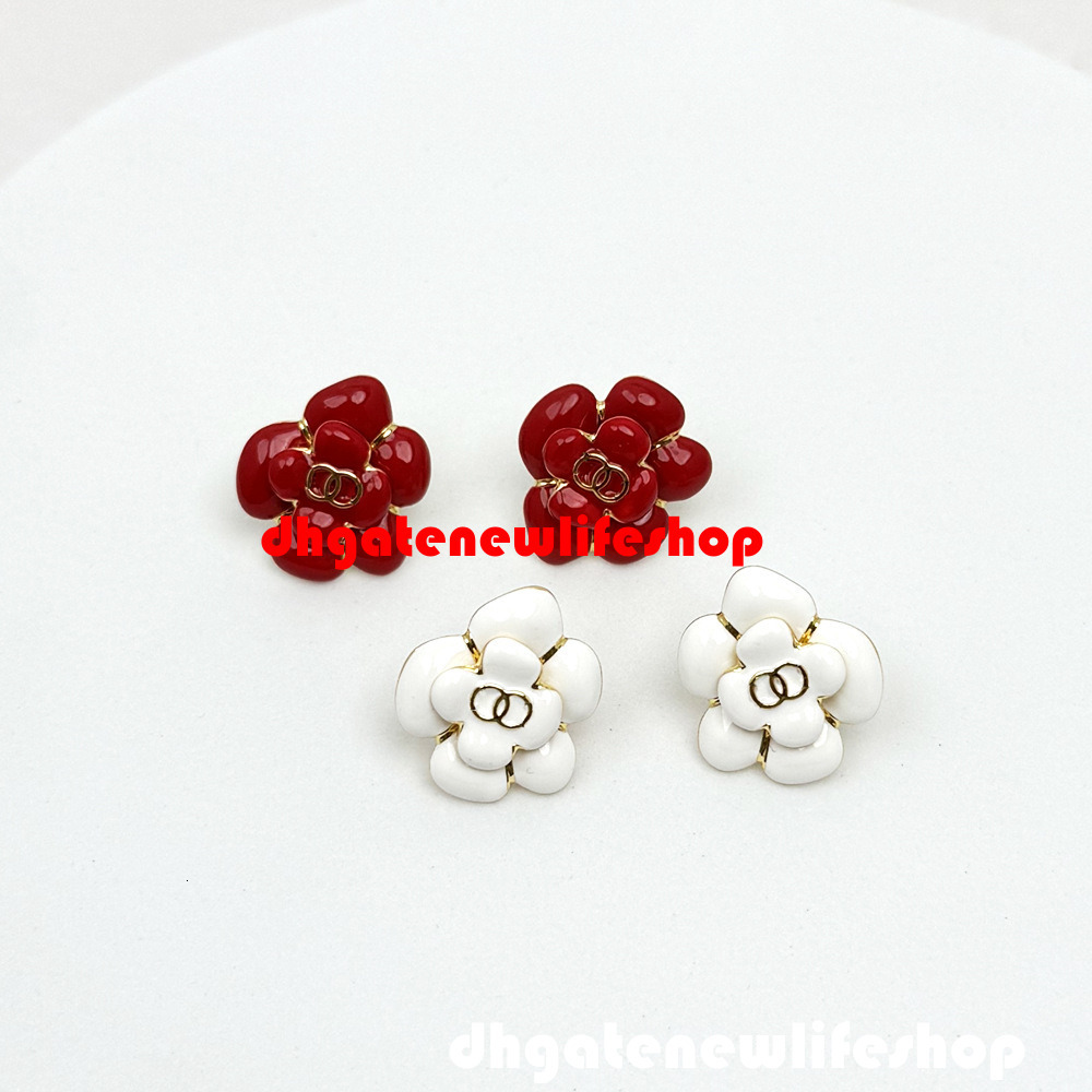 designer cc jewelry earrings 1232 Model Camellia Available Red White Enamel Flower Stud Earrings Small Fragrant Earrings channel earrings