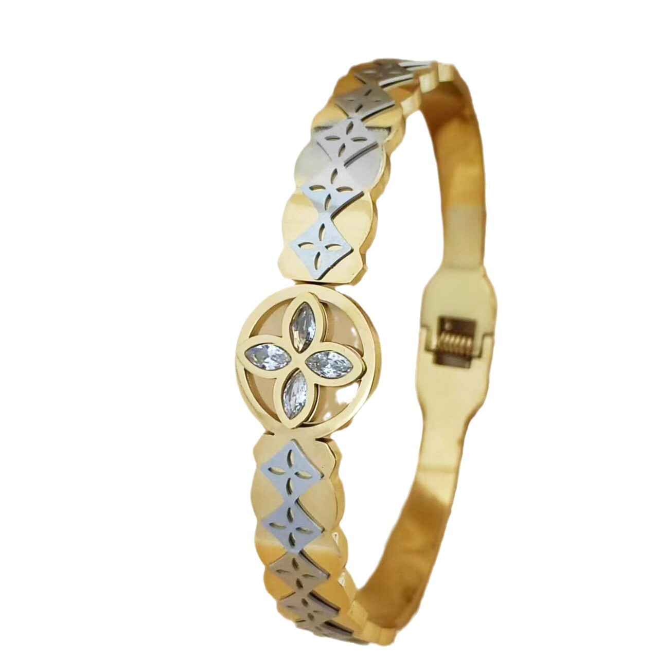Luxury Brand Designer Jewelry All Stainless Steel, Two-Tone Jewelry, Popular In Europe And America, Retro Steel Adjustable Spring Design, Korean-Sty