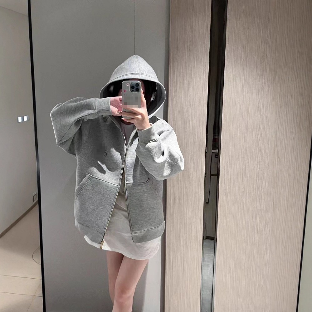 Cotton Autumn Winter Grey Patch Letter Hooded Sweaters Loose Casual Jackets