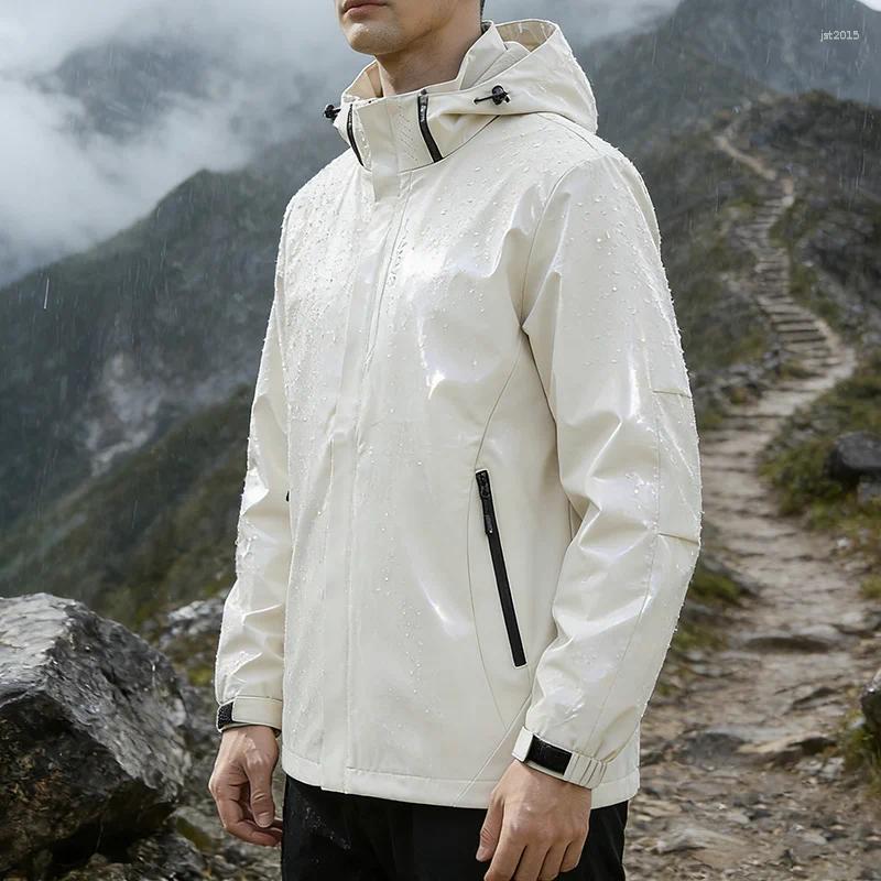 Autumn Men's Waterproof Hooded Jackets Fashion Casual Windbreaker Lightweight Outdoor Raincoat Hiking Climbing Windproof Jacket