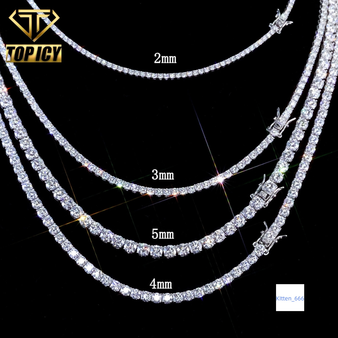New Arrival 925 Sterling Silver VVS Moissanite Diamond Tennis Chain Necklace Past Diamond Tester Jewelry With GRA Certificate