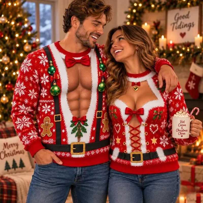 Funny Couple Christmas Ugly Sweatshirt 3D Body Print Holiday Party Outfit Christmas Gift Men Women Xmas Crewneck Pullover Gift T261019
