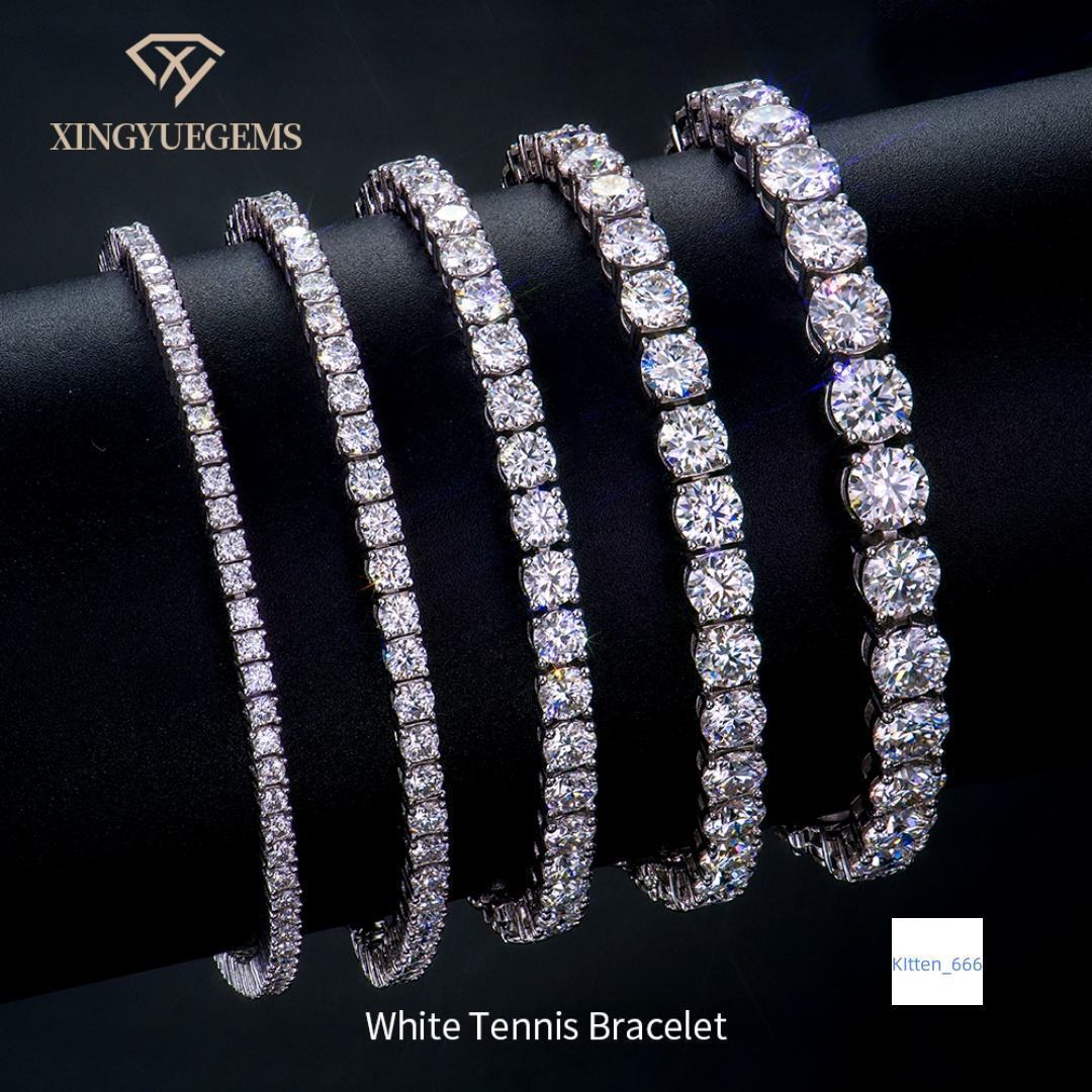 Wholesale Rhodium Plated Sterling Silver Moissanite Chain Bracelet 2-6mm VVS Tennis Trendy Unisex Hip Hop Men Gift Claw Setting