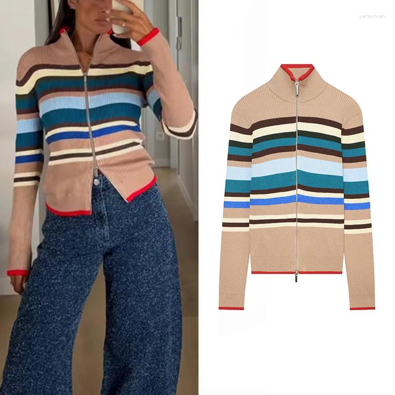 Women's Striped Sweater 2026 Fashion Autumn Warm Long-Sleeve Ribbed Knit Cardigan Jacket Versatile Chic Ladies Outerwear