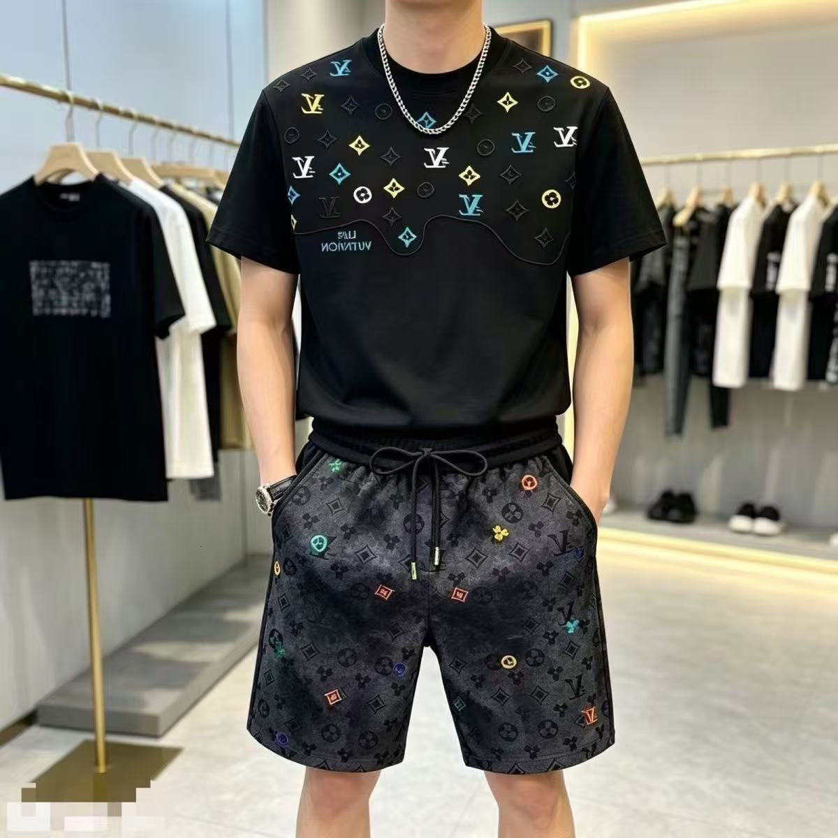 Men Tracksuit Summer swear set Ice Silk Set For Men 2026 New Trendy Short Sleeved T Shirts Thin And Breathable Waffle Pattern Casual Two Piece Sport