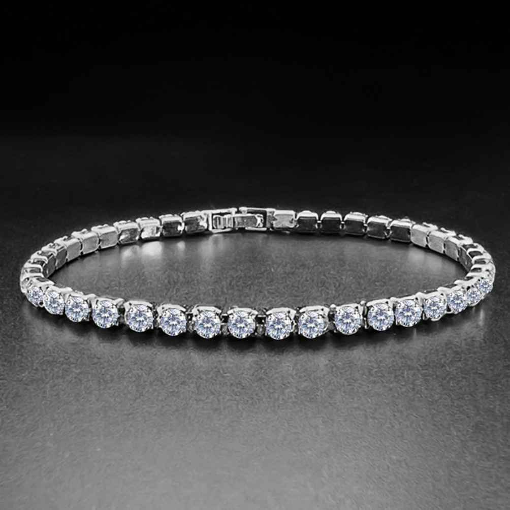 2026 Cross-Border Hot-Selling Single-Row 4Mm Diamond Couple's Bracelet, Tennis Chain, Hip-Hop Four-Prong Moissanite Brac L3