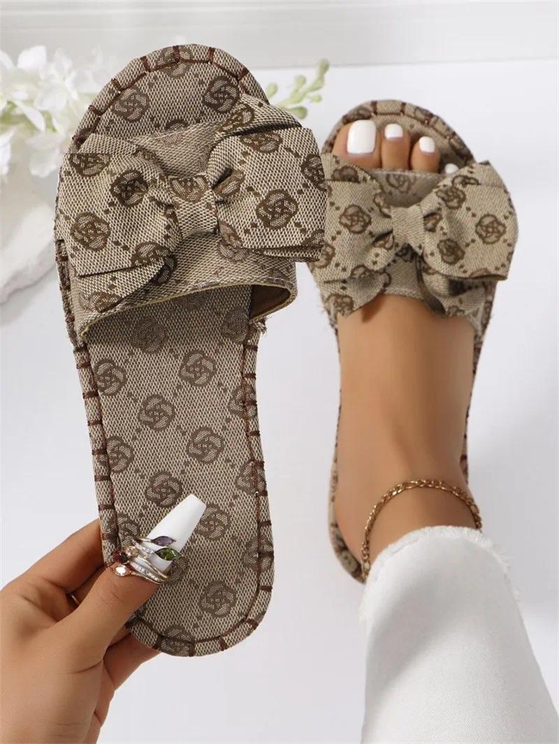 Sandals Shoes Designer Slides Hot Selling Summer New Square Wearing Beach Women Flip Flops Slippers Bows Trendy Flat Heels