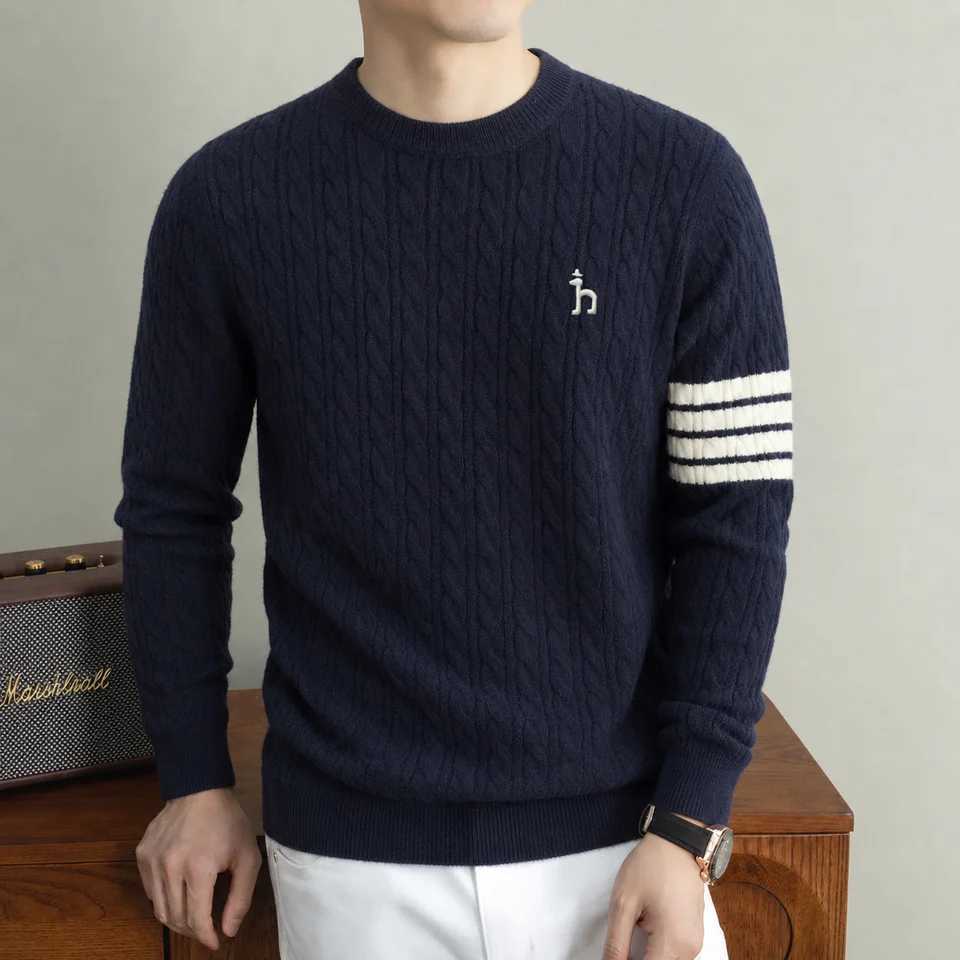 Brand Sweater Men's winter Designer trend striped design boutique dog embroidery Korean casual warm round neck knitted pullover M261016