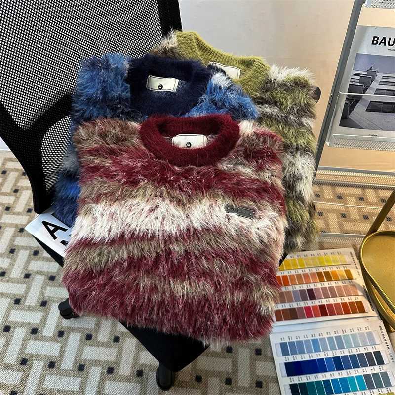 Men 2025 Autumn New Winter Imitation Mink Velvet Knit Tops Male Round Neck Sweater Tops Men's Loose Casual Warm Jumpers C141 M261016