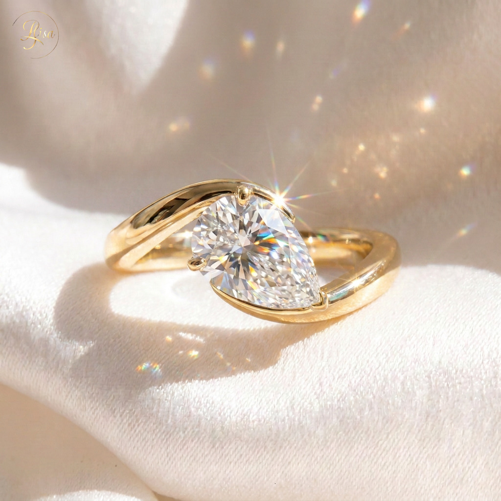 IGI Certified Pear Cut Lab Grown Diamond Pinky Ring Custom 10K 14K 18K Yellow Gold VVS Women Jewelry Anniversary Promise Gift