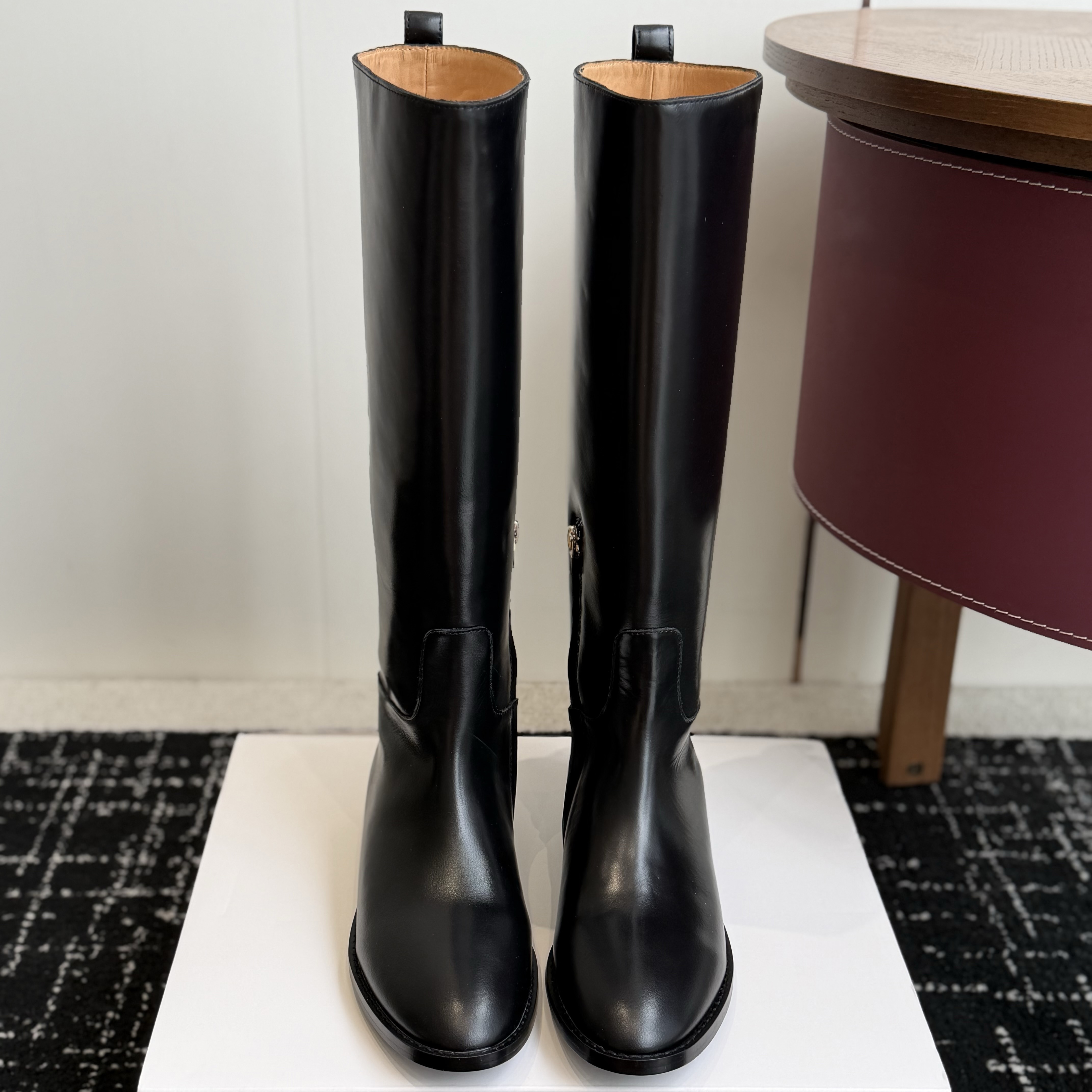 Botas minimalistas de cuero hasta la rodilla para mujer, botas altas rectas con cremallera lateral superior de vaca pulida, botas elegantes y delgad
