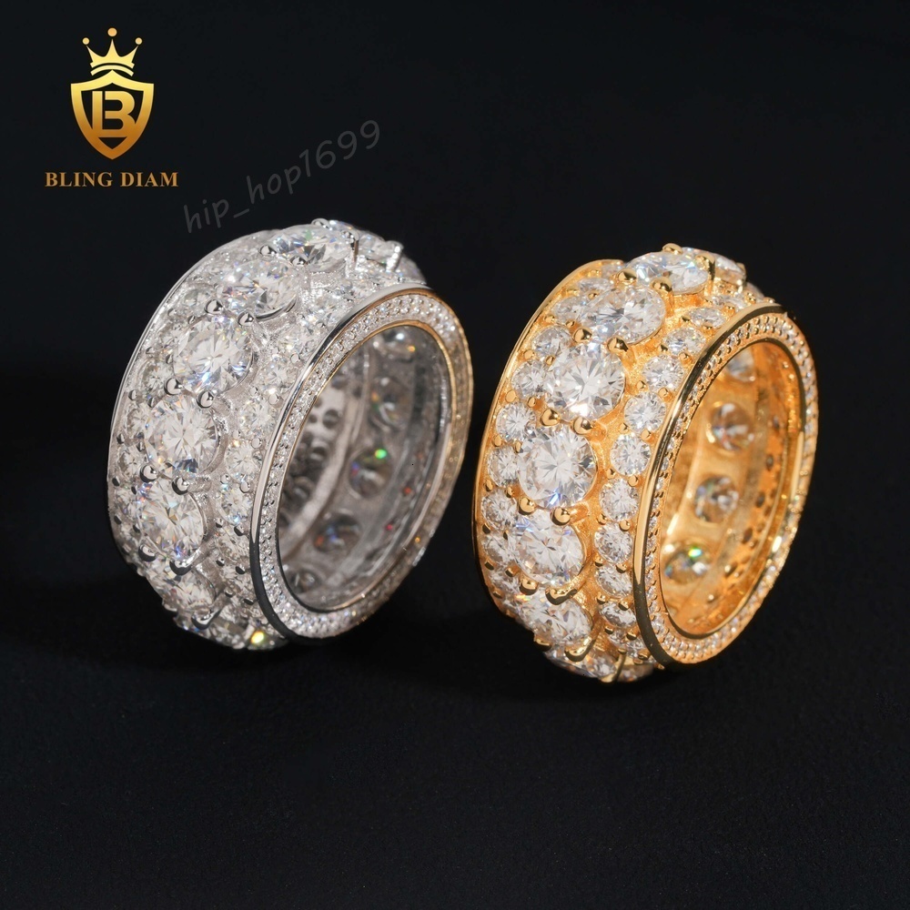 Bulk Supply S925 Sterling Silver VVS Moissanite Rings Trendy Iced Out Hip Hop Jewelry Pass Diamond Test Low MOQ