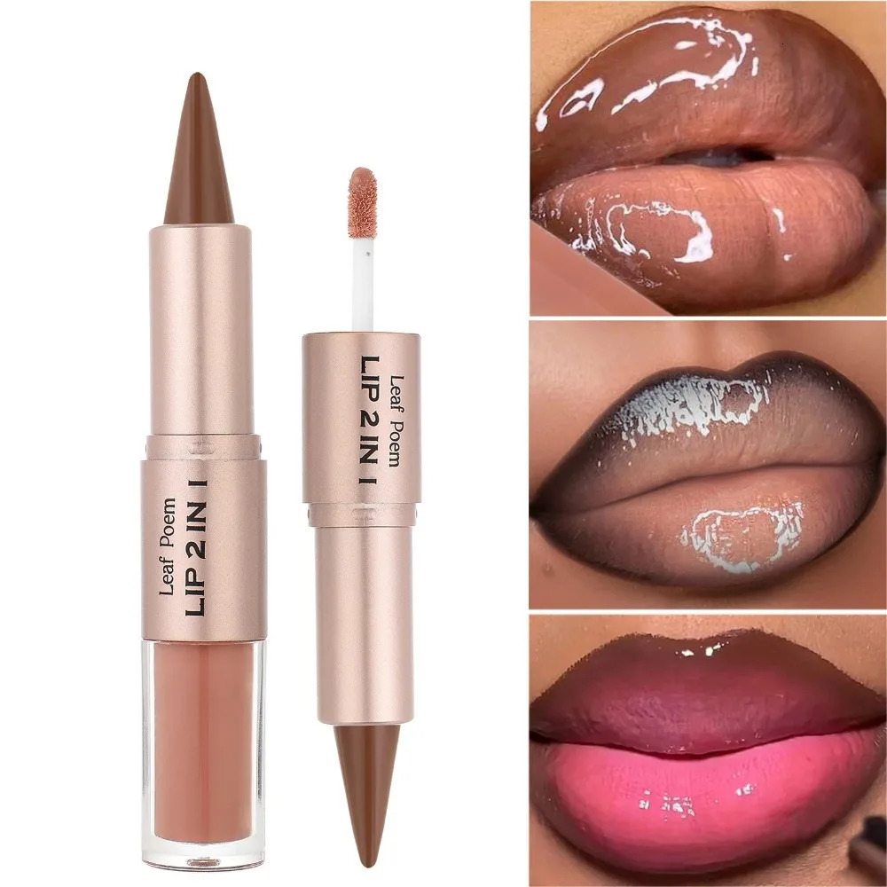 Black Brown Tapered Lip Liner Contour Pencil Double Head Mirror Plumping Lip Glaze Crystal Lip Gloss Sexy Red Lips Tint Makeup 261009