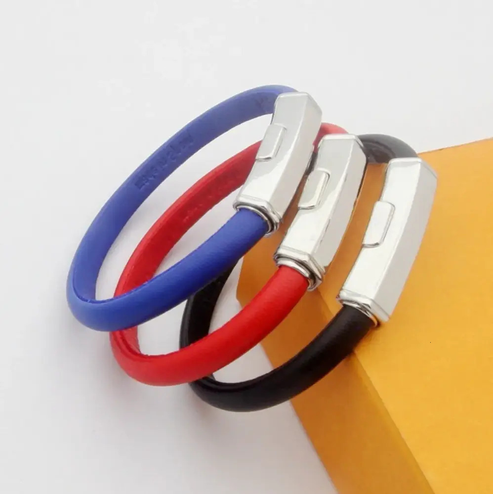 Charm Bracelet decorative Mens Designer Womens Fashion Drop Oil Button Black Red Blue Leather Bracelet Bangle Jewelry Fashi