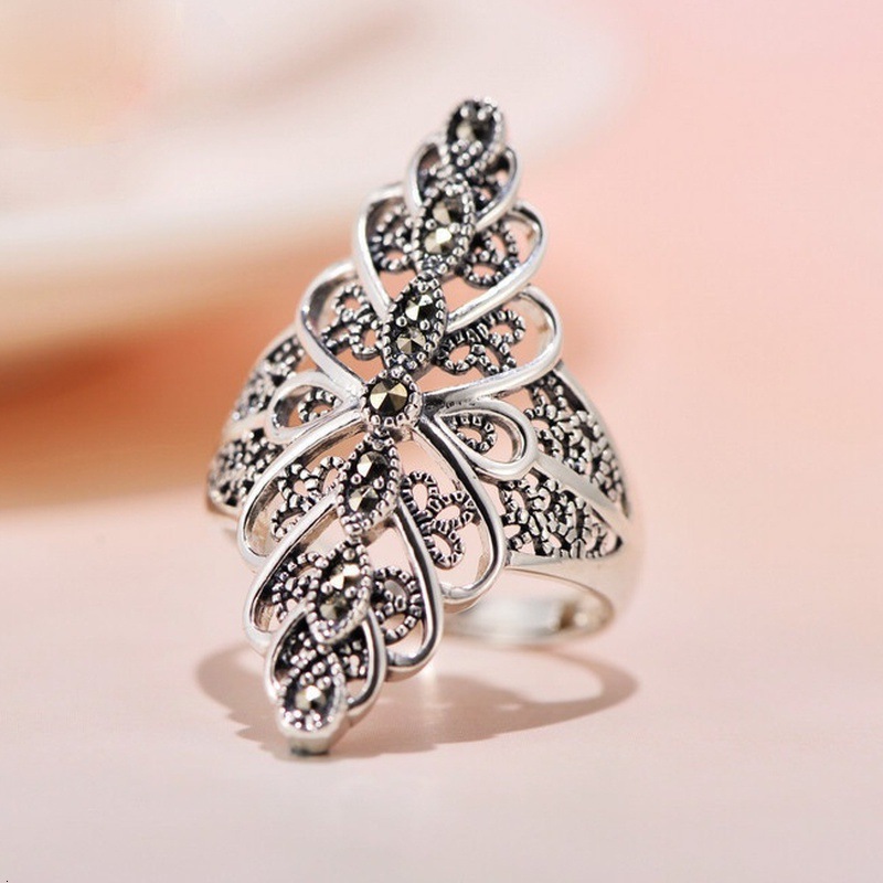 Luxury Elegant Dainty Jewelry Luxury Brand Designer Jewelry Huajie S925 Sterling Silver Vintage Palace Style Diamond-Shaped Lace Wide Exaggerated Pe