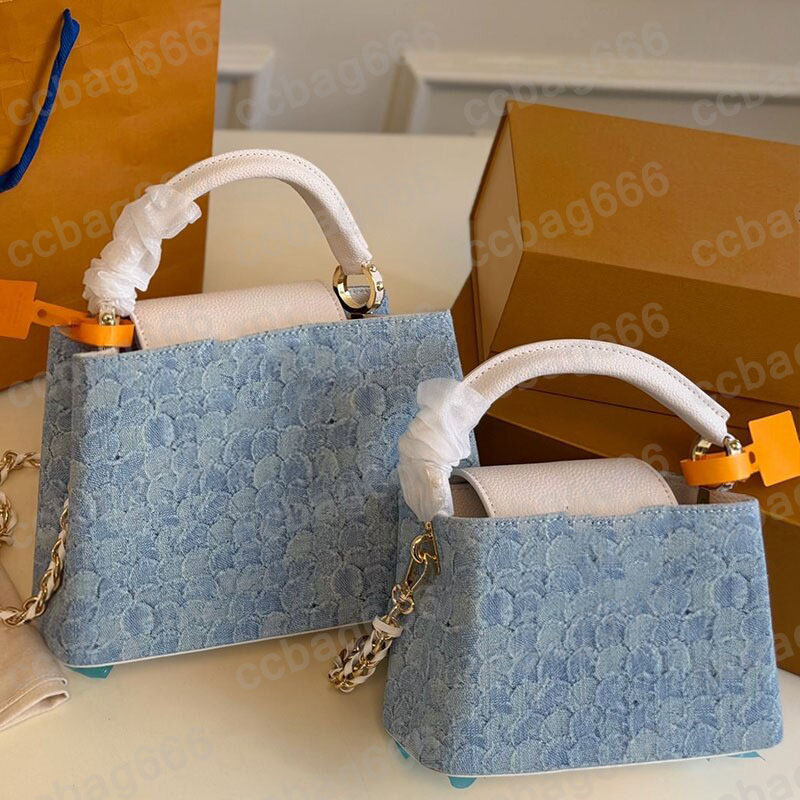 20X14CM/27X18CM Designer Denim Tote Shoulder Bag With Portable Top Handle Clutch Matelasse Chain Crossbody Handbag Muliti Pochette Makeup Purse