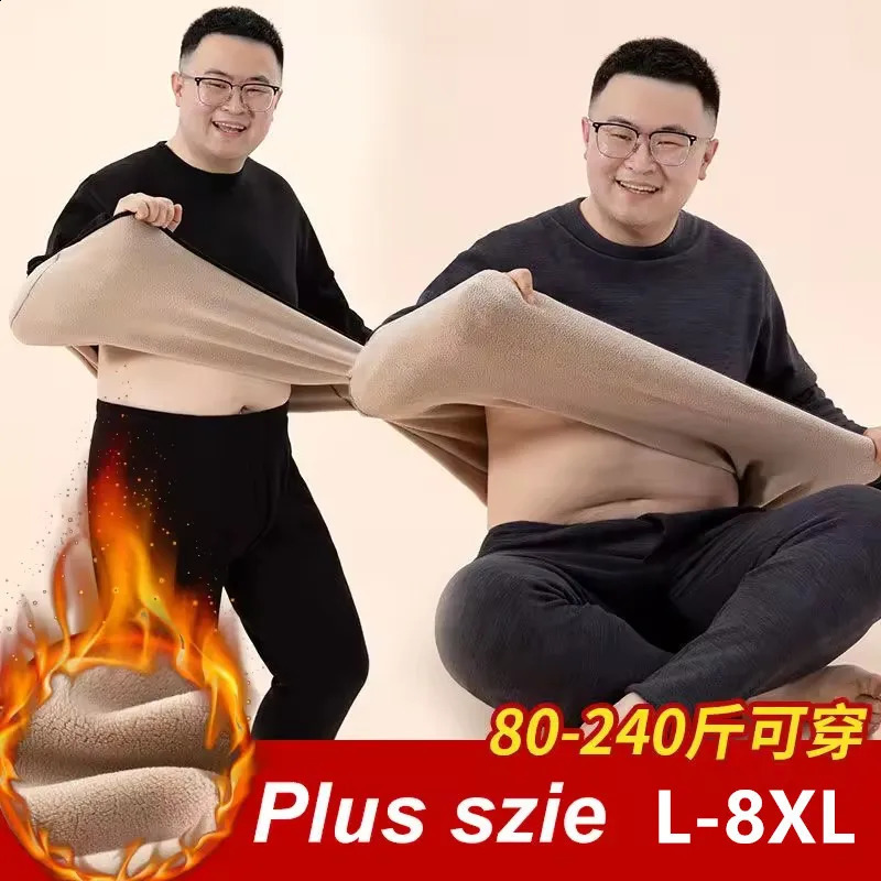 Large Size 8XL Mens Thermal Underwear Sets Autumn Winter Leisure Solid Color Long Johns Keep Warm Cold Weather Thermal Clothing 261014
