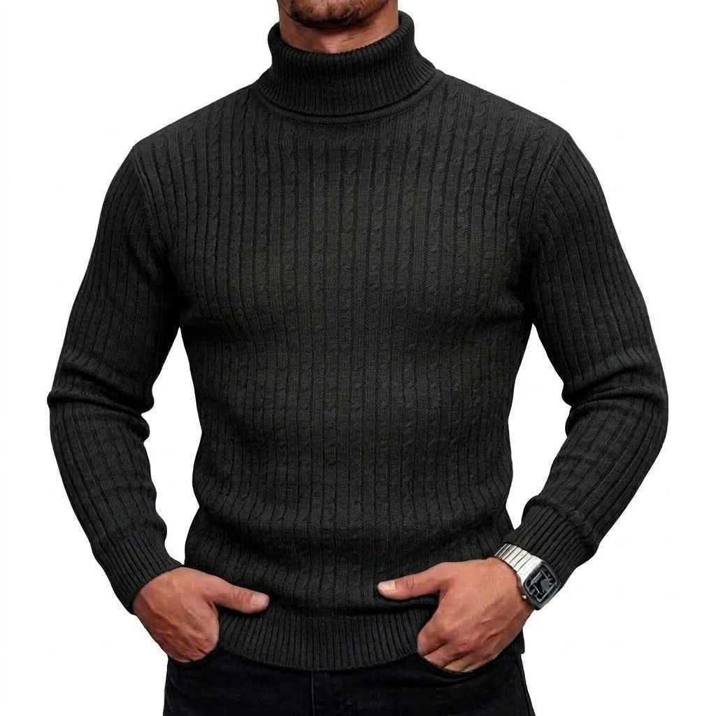 Knitted Turtleneck New Sweater Men's Casual Cable Knit Pullover High Neck Long Slve Winter Warm Jumpers for Men Slim Fit Tops M261016