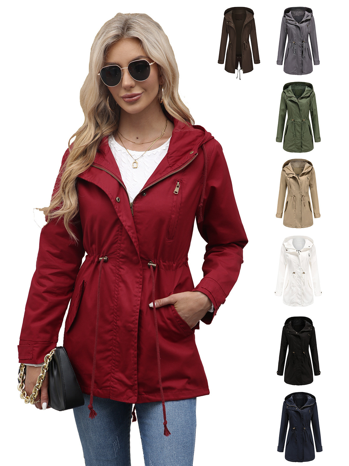 New Cotton Hooded Trench Coat For Women Spring Autumn Jacket European And American Style Plus Size Loose Solid Color Clothing Women's Fashion L
