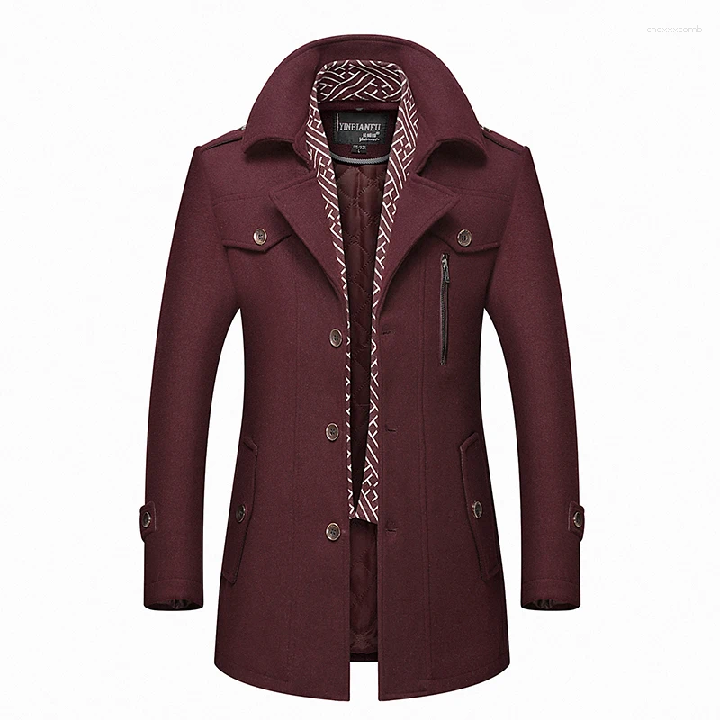 High-Quality Fashionable Men's Thickened Woolen Coat Autumn Winter Long Cotton Business Casual Stylish Scarf Collar