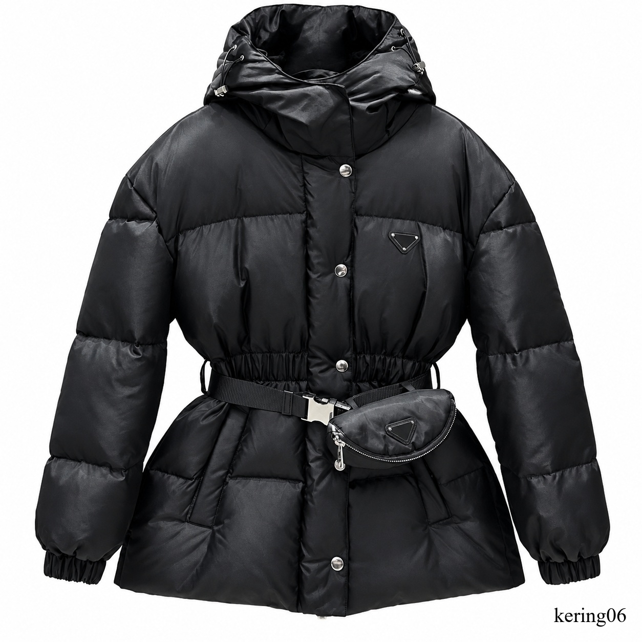 Drawstring Hood Puffer Jacket Womens Oversized Belted Detachable Waist Bag White Duck Down Water Repellent Elastic Cuffs Winter Coat