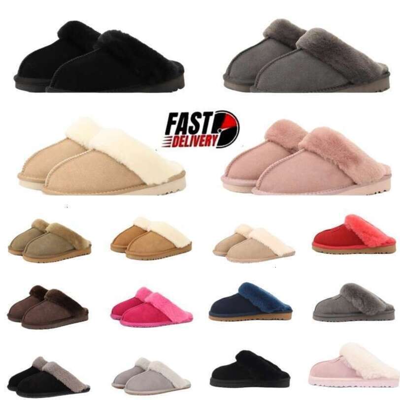 Designer Scuffette Ii Slippers Chestnut Fur Furry Slides Shearling Mules Women Platform Boots Slip On Fluffy Slipper Suede Upper Comfort Winter Home