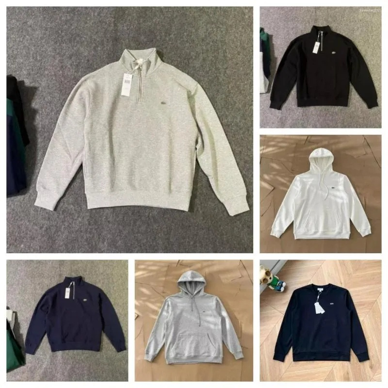 Men's Hoodies Half zip Embroidery Hoodie Men Fashion Loose Stand Collar Solid Sweatshirt Casual Long Sleeve Pullover 1d