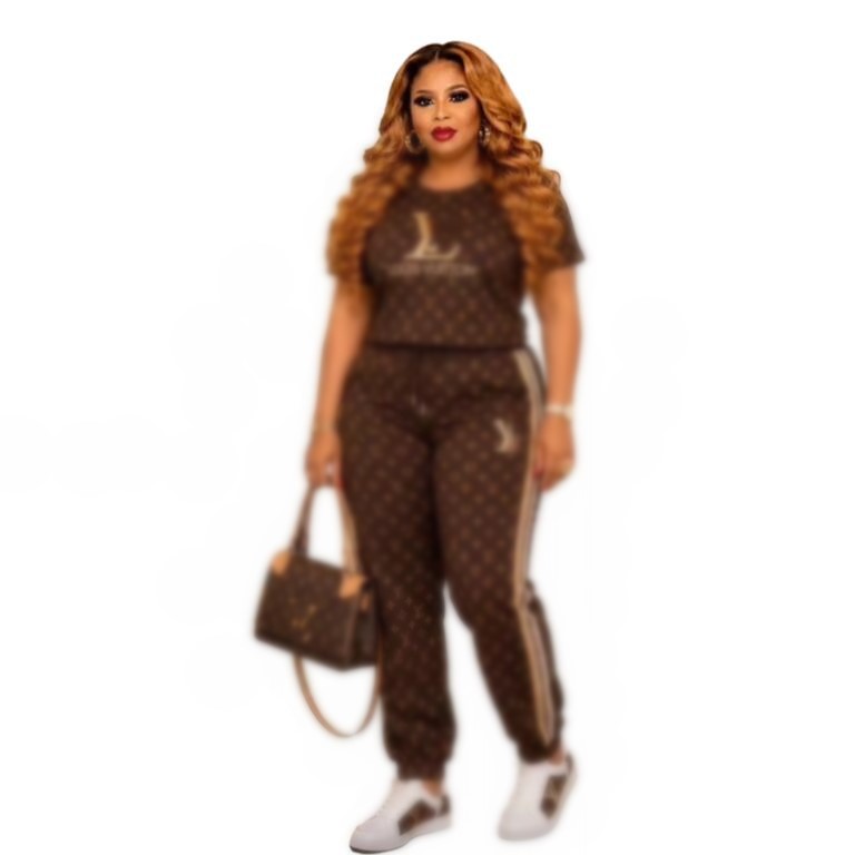 Women's Tracksuit Luxury round neck Casual short sleeved designer T-shirt high waist wide leg pants sports two-piece set