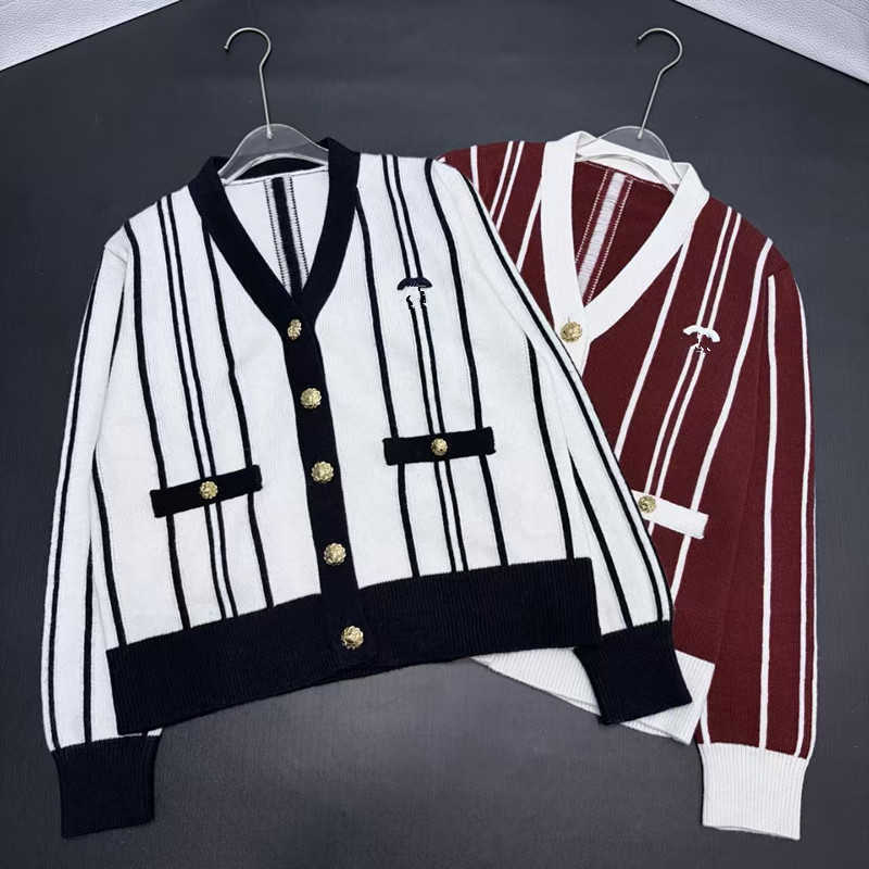Women's Knits & Tees designer New autumn/winter 2026 stylish striped V-neck knitted cardigan with sophisticated and elegant