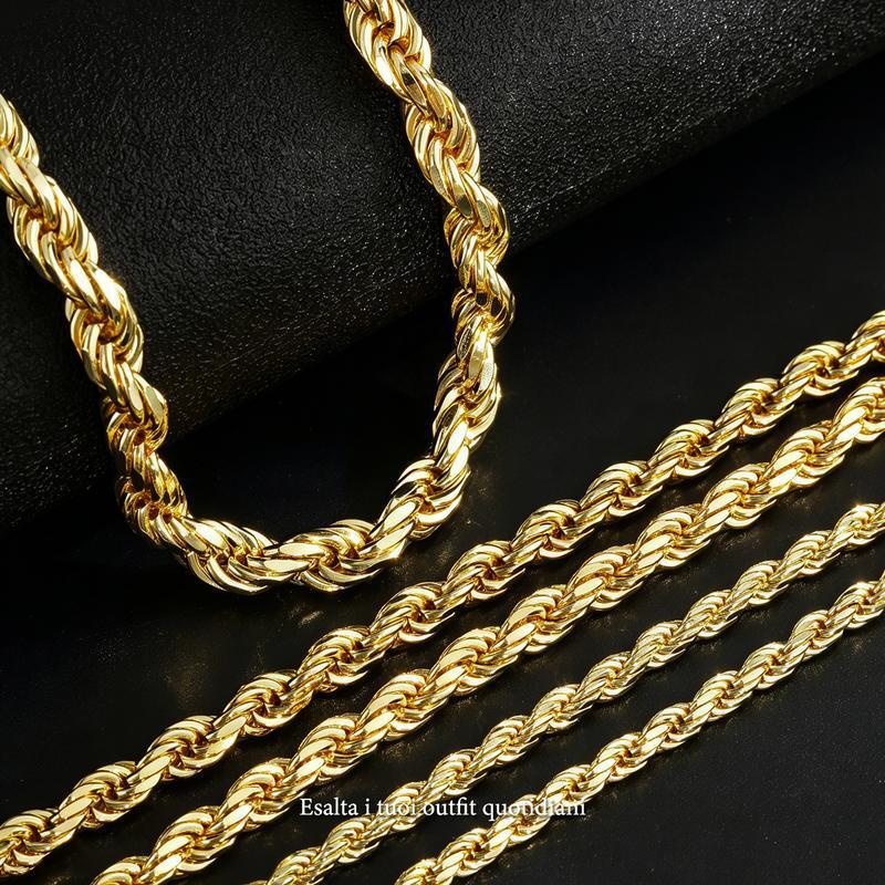 14K real gold-plated rope chain necklace for men, non-fading jewelry gift, luxury, style, with a glossy, faceted finish