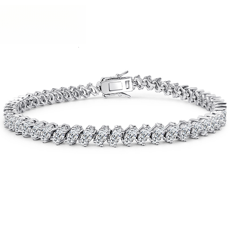 Wholesale Iced Out Tennis Bracelet, Marquise VVS Moissanite S925 Silver 18K Plated Fine Jewelry for Ladies