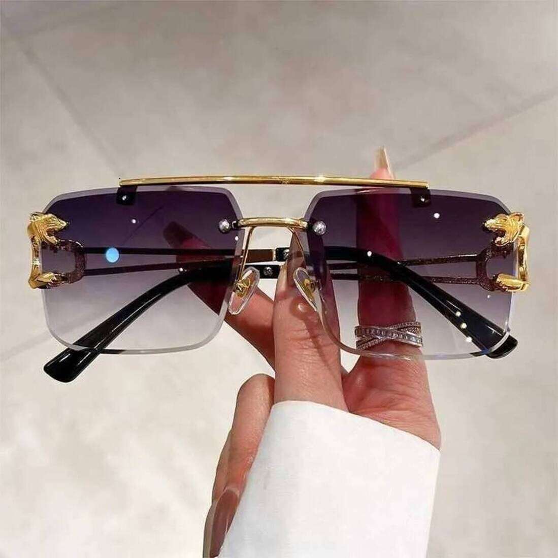 Kids Sunglasses Square Fashion Vintage Eyewear Rimless Oversized Sunglasses Shades Men Women New baby Double Bridge Gradient Uv4