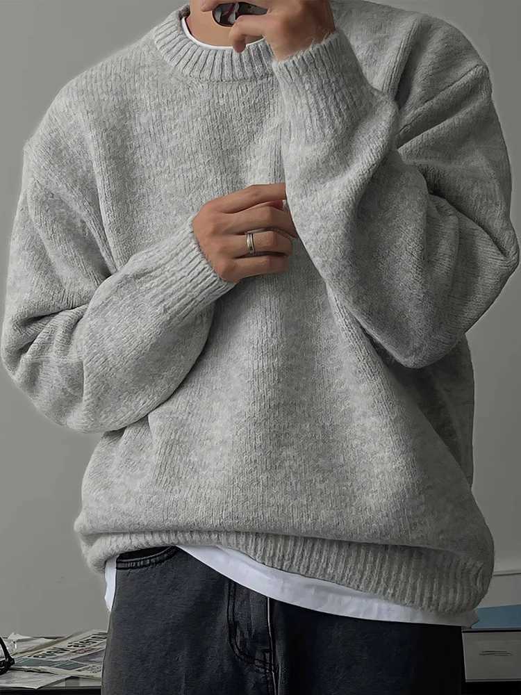 Round Neck Sweater 2025 Men's New Autumn Winter Warm Knitted Top Male Loose-Fit Thicken Jumpers Men Solid Color Casual Tops F171 M261016