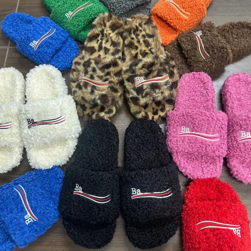 Luxury designer shoes Slides Furry Slippers Slide sandals House shoes slides Mules Fall Winter Men Women slip-ons Footwear Paris Comfortable Fuzzy F