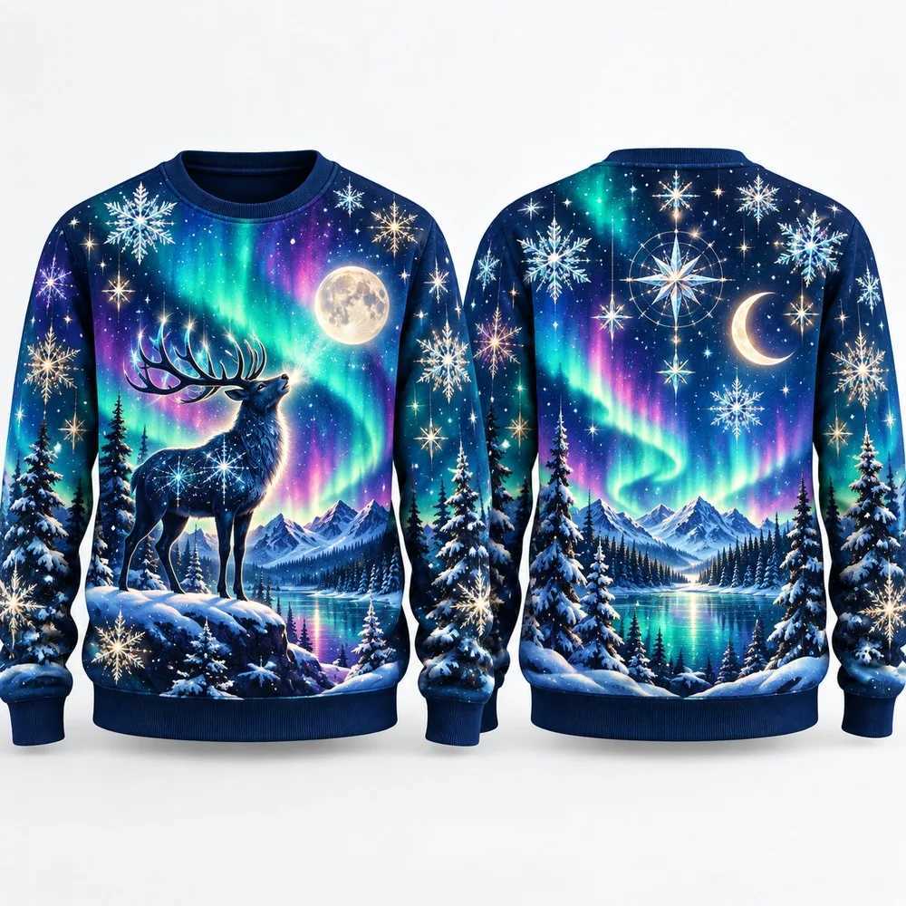 Hot Celestial Christmas Ugly Christmas Sweater for Men Women Festive Holiday Party Crewneck Pullover Sleeve Printed Sweaters T261019