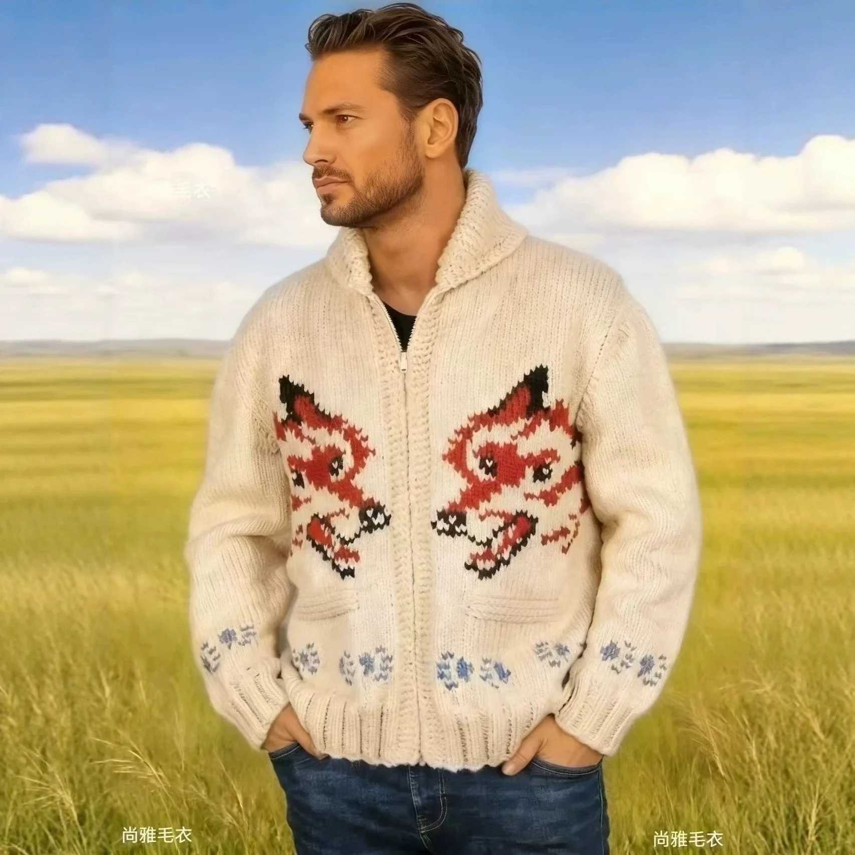 Sweater Knitted Men's Blazer Plaid for Spring 2026 - Thick Knit with Zipper Closure Loose and Comfortable Style M261016