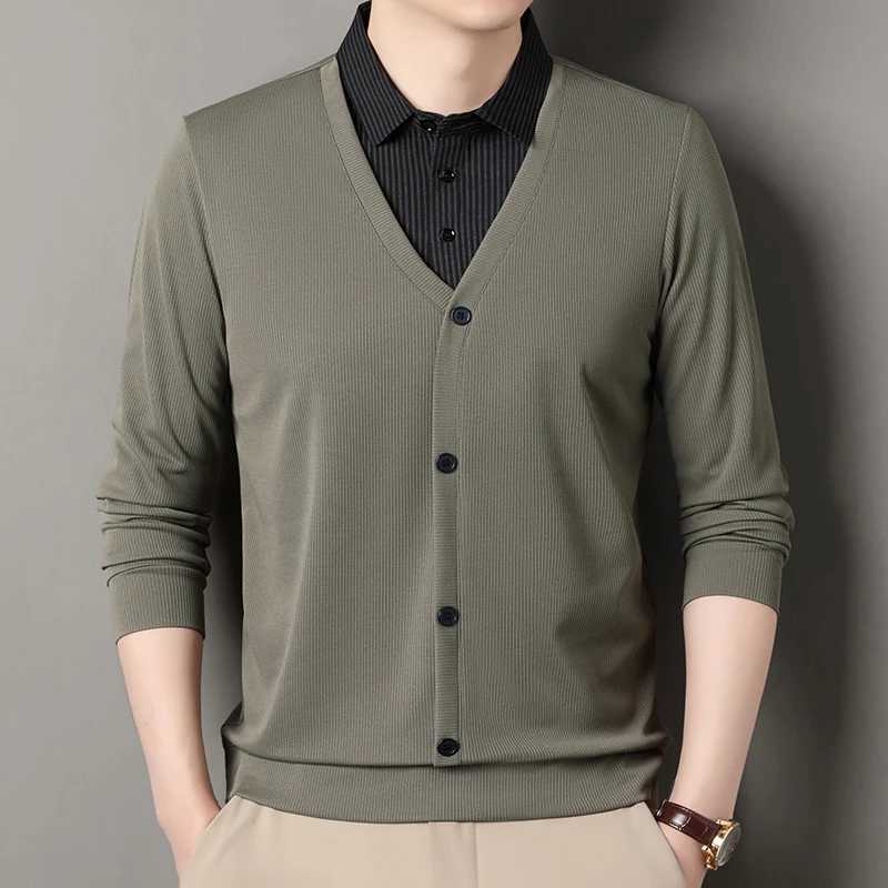 Sweaters Fake Two for Knitted Men 2025 New Business Casual Long Slve T-shirt Striped Shirt Collar Sweater Autumn/Winter M261016