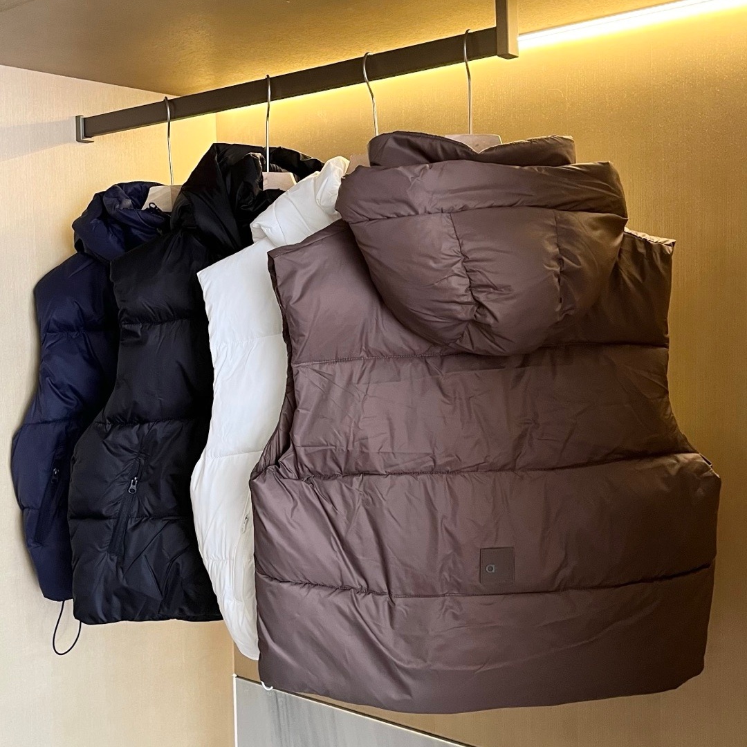 3047AO Women's Hooded Down Cotton-Padded Vest Loose Fit Cream Puff Design Womens Down Filled Jacket Stylish Comfortable Loosely-Fitted Vests