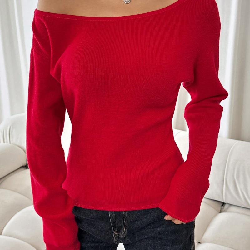 Designer Women's Long Sleeve Knit Sweater Round Neck Slim Waist Pullover Top Y2K Casual Fall Winter Basic Streetwear