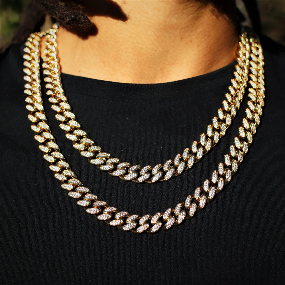 Hip Hop 10mm 12mm Cuban Necklace 925 Sterling Silver 18k Gold Plated Bezel Setting Iced Out VVS Moissanite Cuban Chain