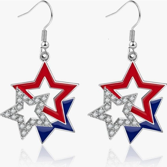 Luxury Elegant Dainty Jewelry Luxury Brand Designer Jewelry American Independence Day Flag Acrylic Creative Design, Festive Earrings, Star-Shaped De