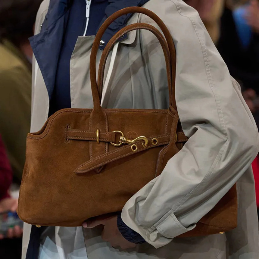 Suede Handbag Designer Retro all match frosted suede belt buckle hand held shoulder underarm document tote bag