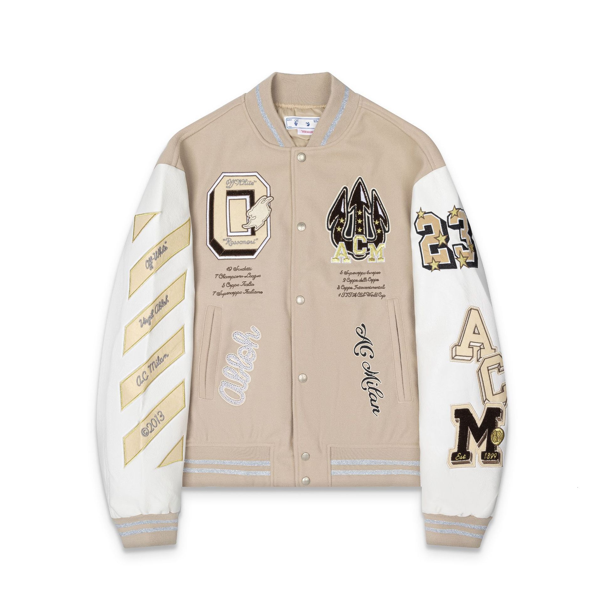 2025 Autumn/Winter New Collection: OW Collaboration Baseball Jacket with Logo Label, Unisex Style, Luxury goods Wholesale and Dropshipping designer