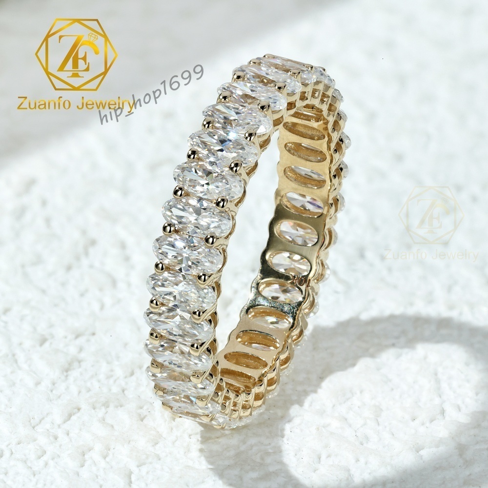 Custom 10K 14K 18K Solid Gold Oval Cut Lab Grown Diamond Full Eternity Band IGI GRC Certified Shared Prong Wedding Ring