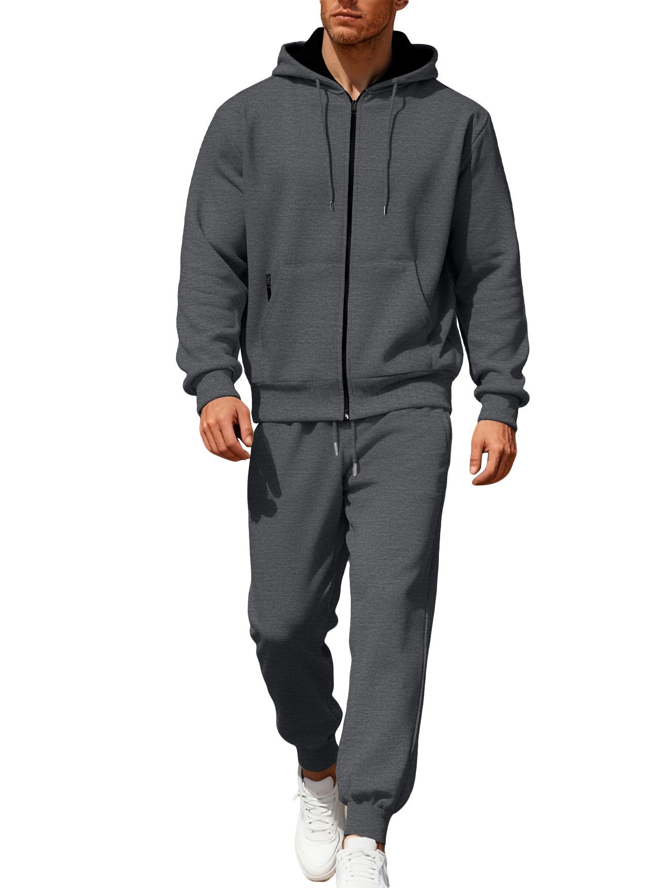 Mens Hoodie Jogger Pants Set Fleece Lined Zip Up Two Piece Tracksuit Men's Long Pants Outerwear 2 Piece Set Sports Wear Training Running Casual